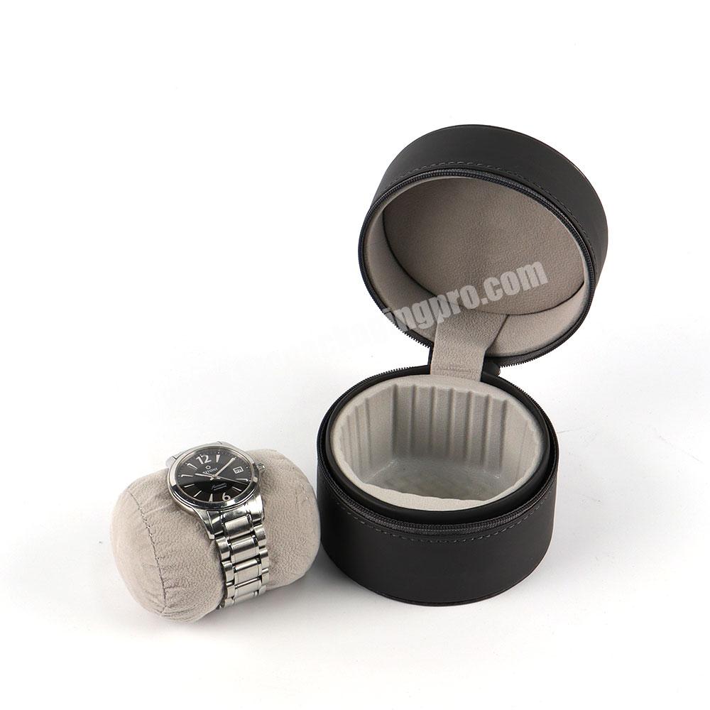 Personalized storage pu leather custom logo case packaging black watch box velvet insert travel watch jewelry storage case
