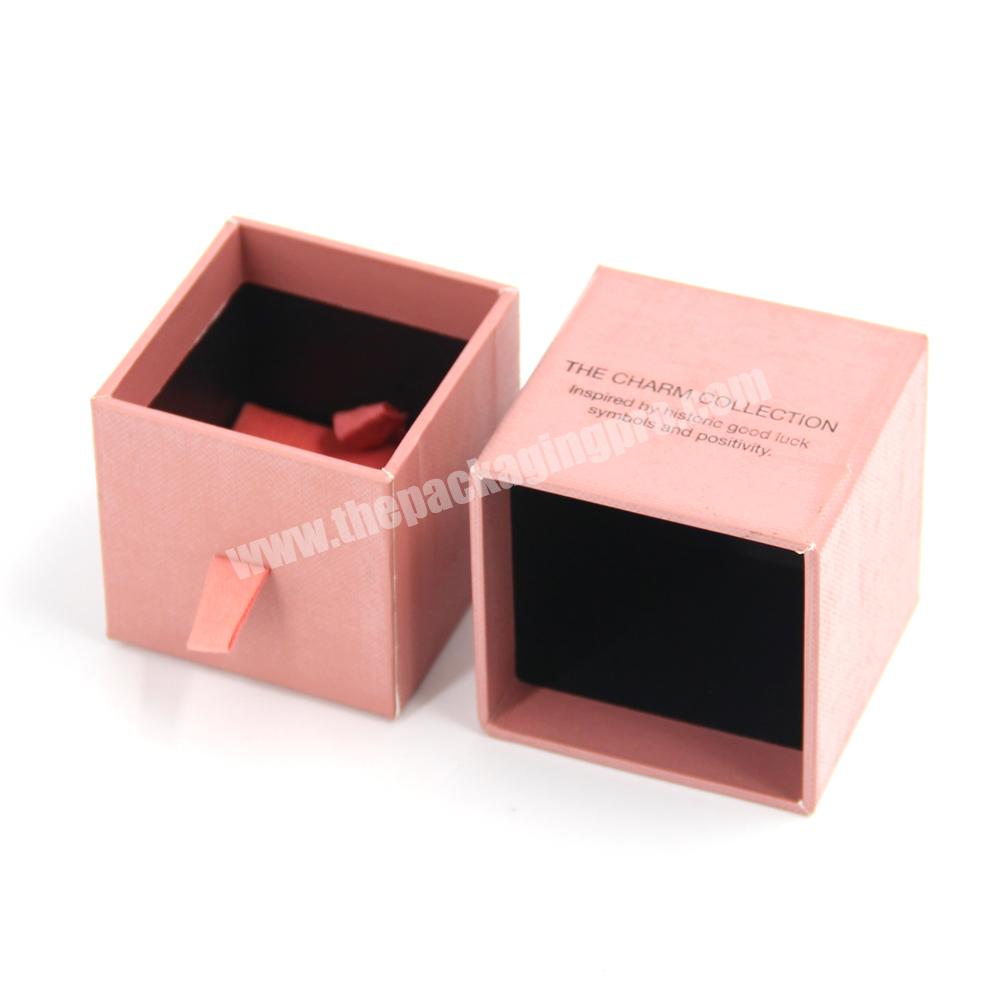 Pink drawer ring jewelry set box packaging custom logo gift small jewelry packaging shipping box with ribbon unique jewelry box