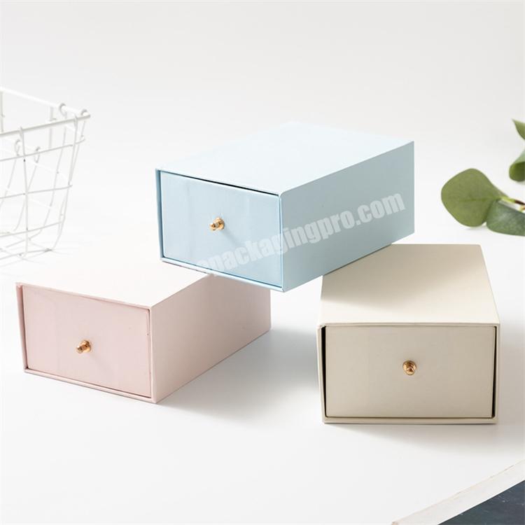 Plain Pink Blue Sliding Open Rigid Cardboard Ring Gift Drawer Packaging Jewelry Box with Logo
