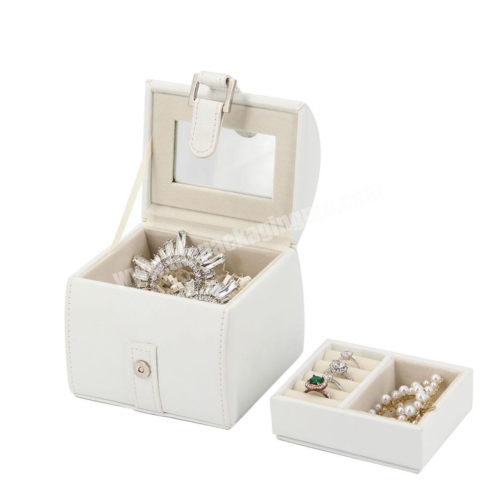Portable leather ring bracelet earrings display storage box wedding gift case european style leather jewelry box organizer
