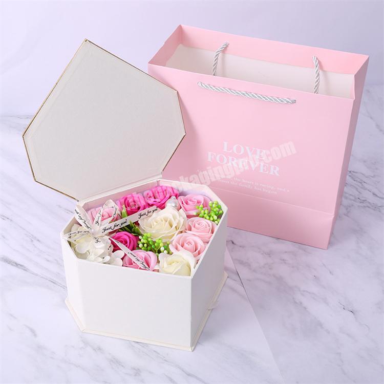 Pretty Heart Shaped Double Layer Valentine's Day Rose Flower Cardboard Gift Packing Box