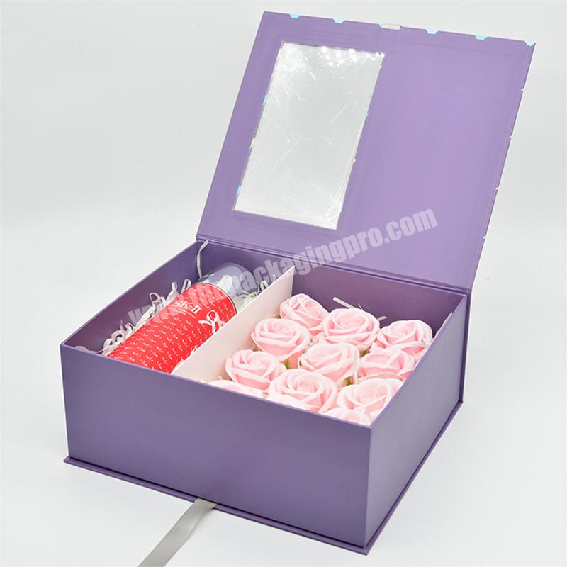 Ready to Ship Purple Printed Customized Color Clothing Packing Magnetic Shipping Boxes For Cosmetics Product Shampoo Lotion pack