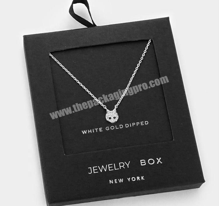 Retail Bracelet Necklace Matt Black Jewelry Packaging Folding Hang Paper Window Boxes With Logo