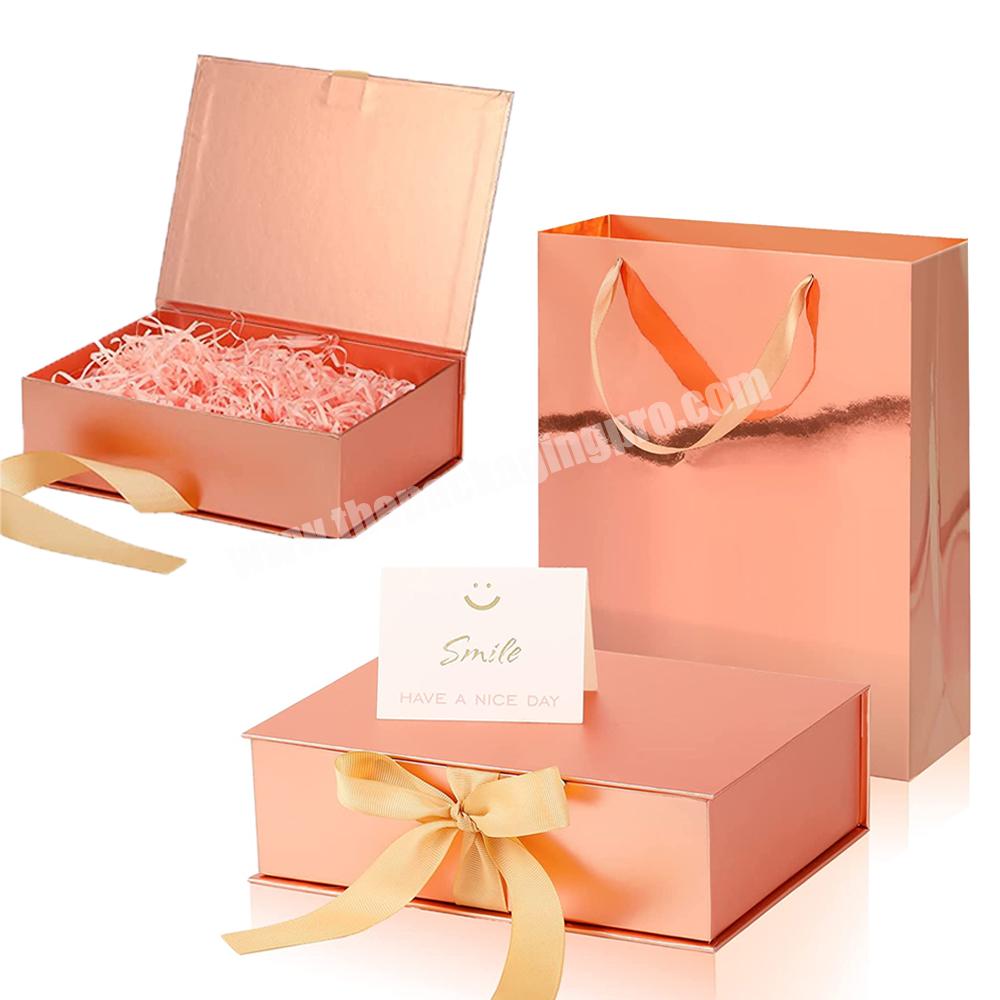 Rose gold custom printed logo luxury bridesmaid cardboard paper packaging gift box with lid packaging folding magnetic gift box