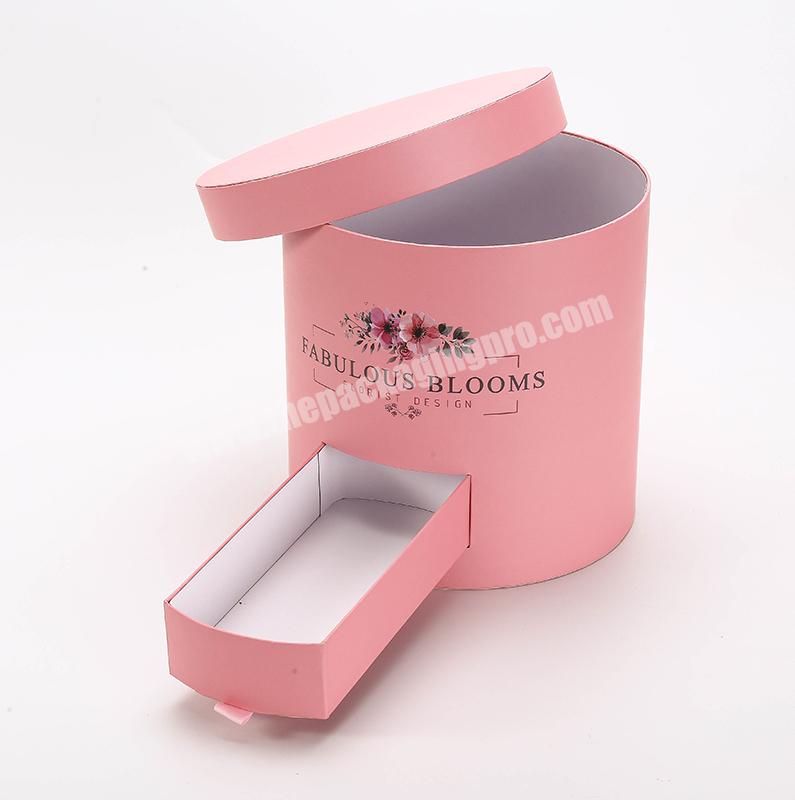 Shenzhen Factory Custom Bouquet Gift Round Tube Hat Marble Flower Box with Drawer