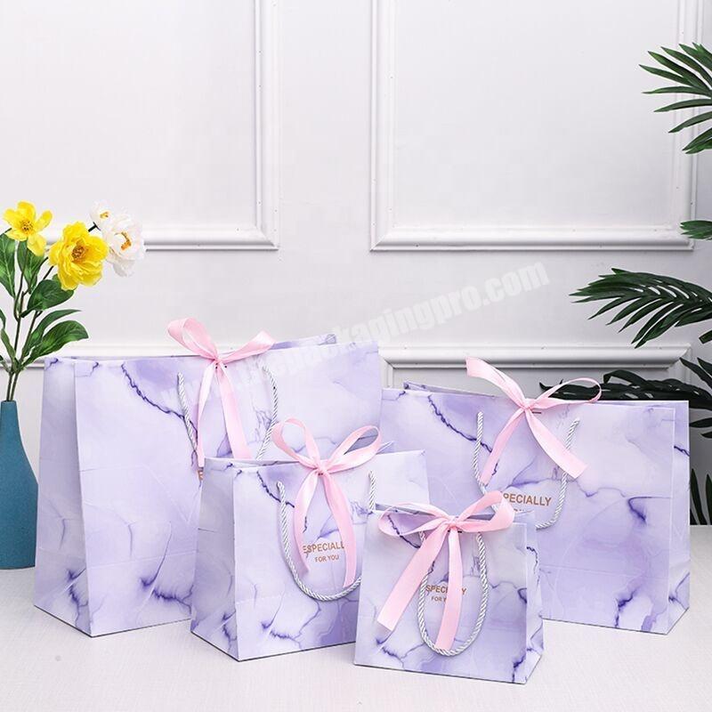 Thank You Boutique Shopping Purple Paper Bag Marble Print Purple Gift Bag Purple Bag With Ribbon Closure
