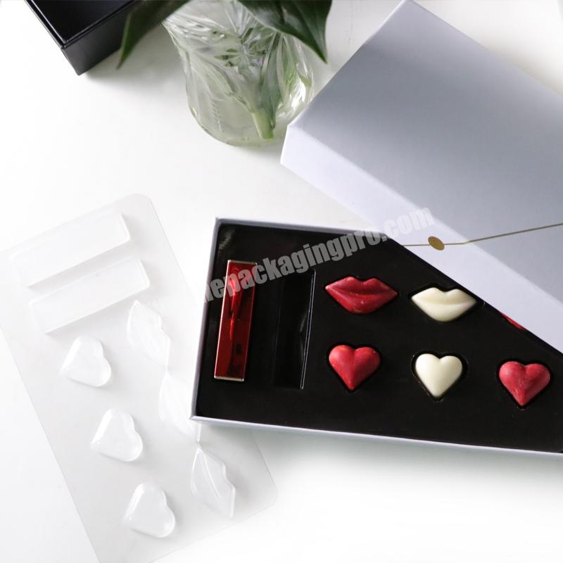 Unique White Cosmetic Snacks Packaging Box Custom Birthday Valentines Day Lipstick Candy Chocolate Gift Box With Insert