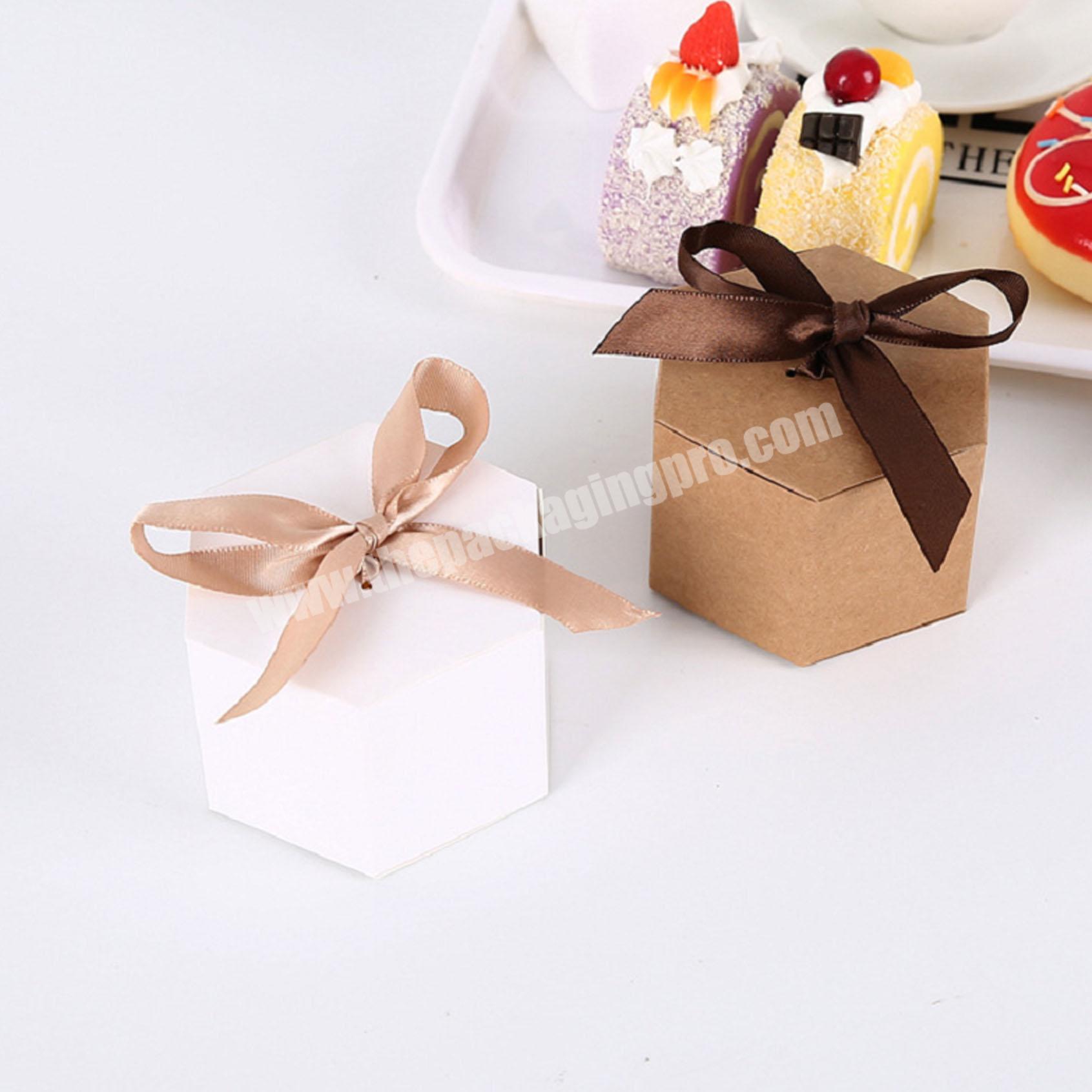 White Pink Gold Marble Thank You Candy Mini Hexagon Paper Gift Box With Ribbon