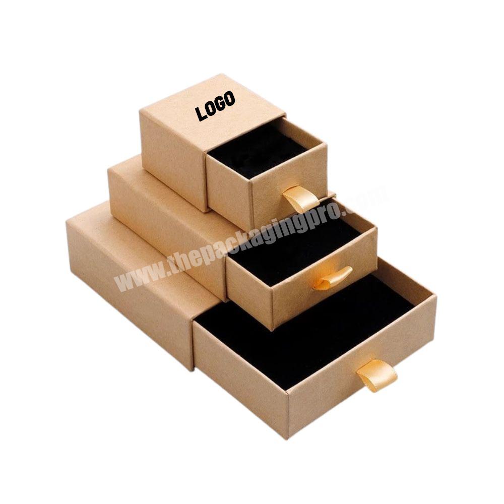 Wholesale Custom  Logo High Quality Thick Kraft Paper Box Jewelry Ring Bracelet Sliding Drawer Gift Packaging Box