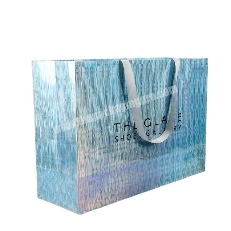 Wholesale Luxury Gift Packaging Custom Logo Ribbon Handle Foldable Sturdy Shopping Paper Bag