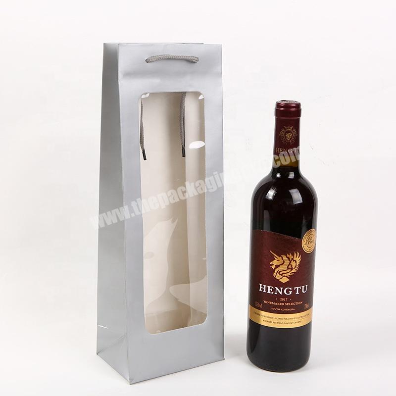 Wholesale Luxury Gift Paper Bags With Window Visual Paper Bag Wine Packaging For Flower Gift Wine