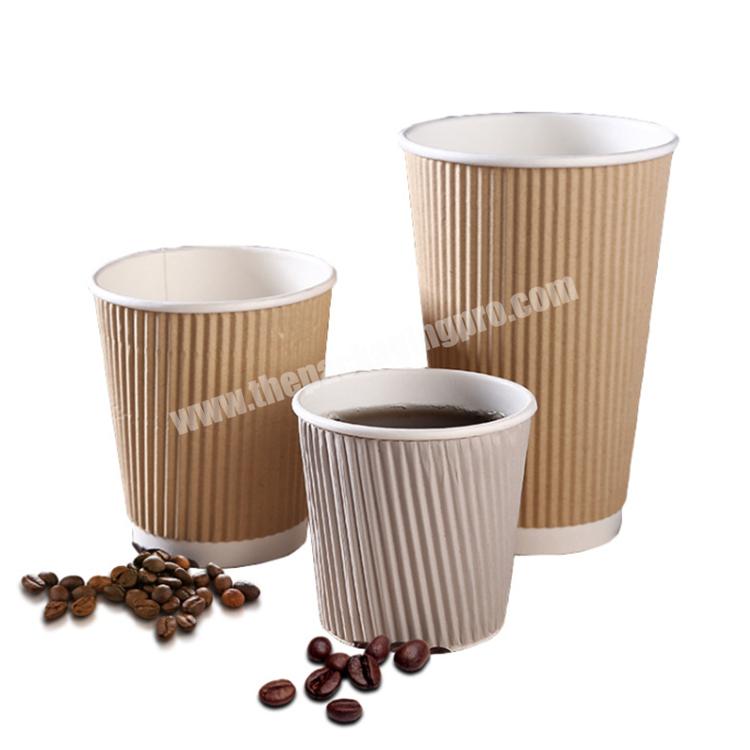 Wholesale Printed LOGO Disposable Kraft Paper Milk Tea Cup 12oz Double Layer Paper Cup Take Away Corrugated Cup