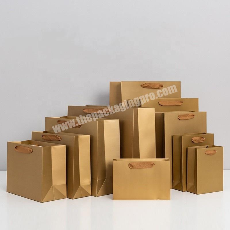 Wholesale Shinning Metallic Cardboard Gift Bag Luxury Matt Gold Paper Shopping Bag With Logo