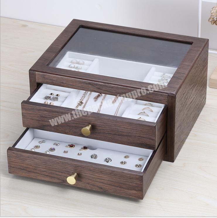 Wholesale luxury custom large wooden drawer gift display packaging wood jewellery case organizer storage boxes jewelry box