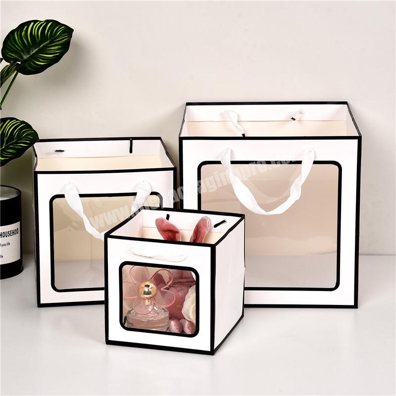 Wholesales Custom Logo Design Ivory Paper Bags  White Brown Kraft Paper Bag With Visible Window