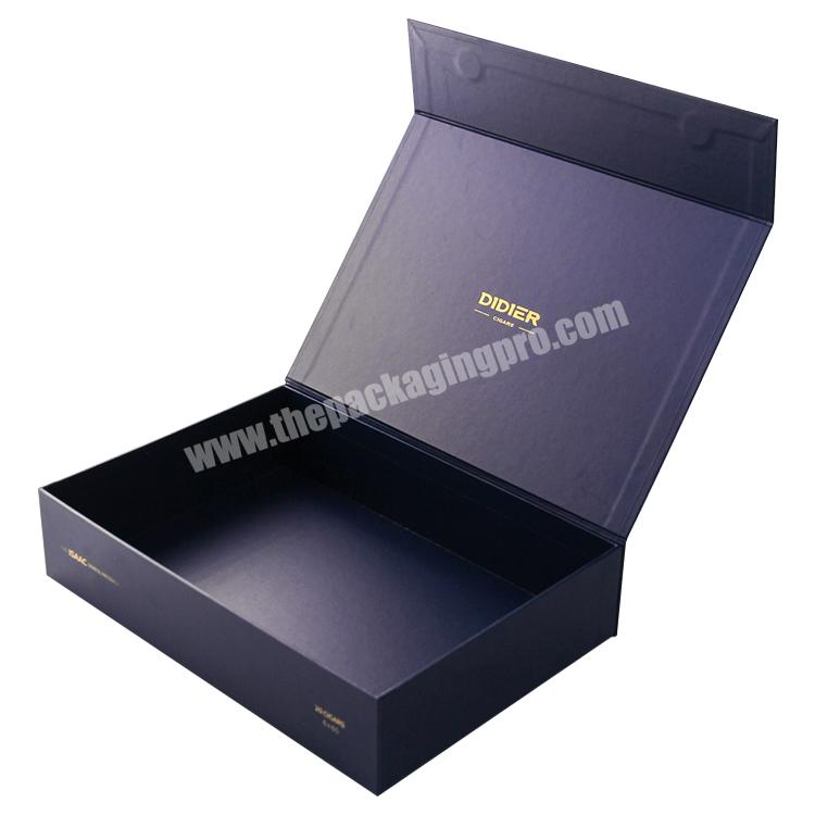 custom logo black paper simple empty clothing packaging magnetic closure luxury rigid folding magnetic gift box with ribbon
