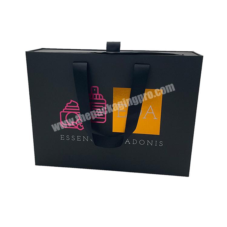 custom logo clothing packaging cardboard cosmetic gift folding clothing packaging boxes with handle