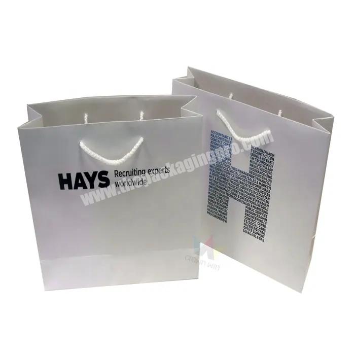 custom logo gold stamping printed white gift paper shopping bags