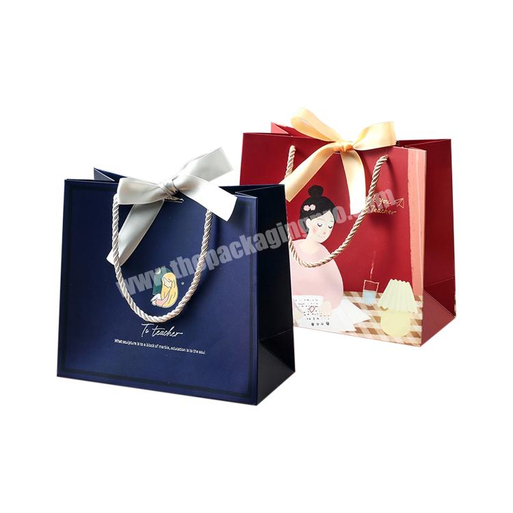 custom logo luxury paper teacher graduation gift bags with ribbon handle logo
