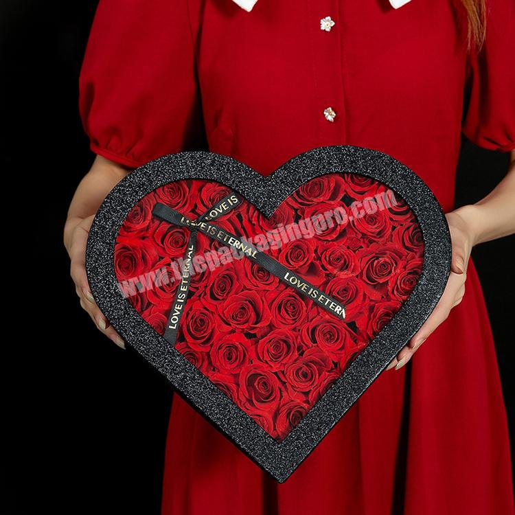 custom logo printing paper dry preserved love flower box luxury heart shape valentines day flower gift box