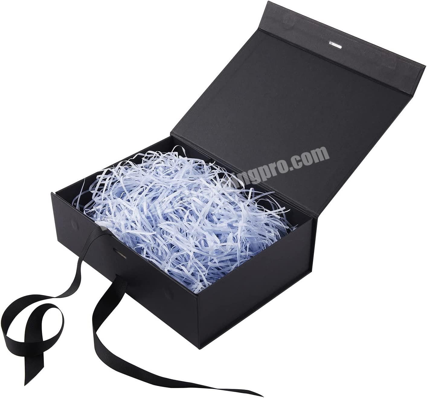 custom luxury logo print gift packaging magnetic closure folding box with ribbon