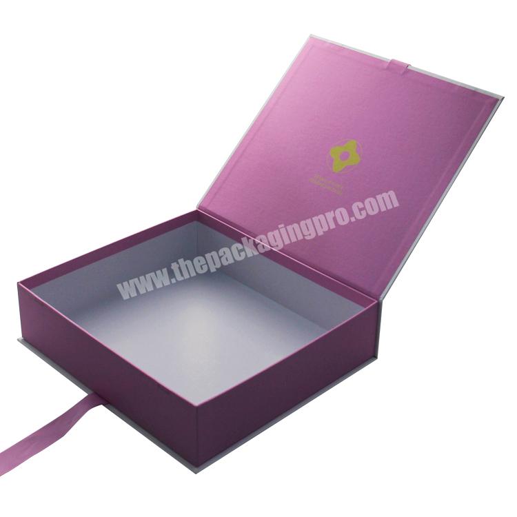 custom print black flat foldable manufacturer paper cardboard clothing gift packaging magnetic box with ribbon