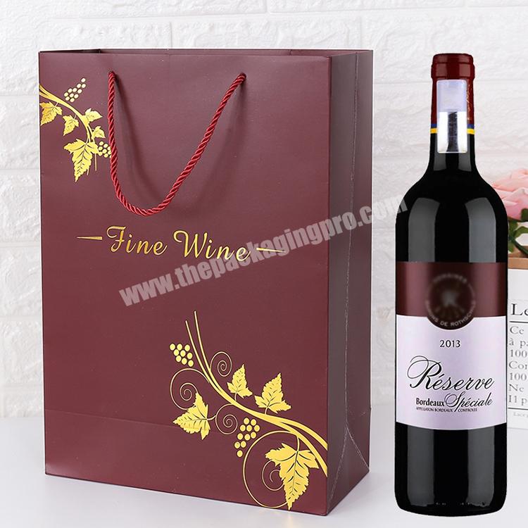 customized logo printed kraft gold foil christmas wine gift bags for wine bottles