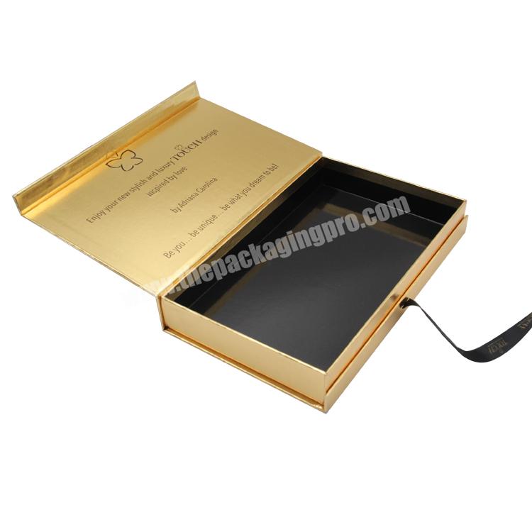 luxury custom print logo gold paper cardboard gif boxes rigid cosmetic packaging magnetic gift box with ribbon