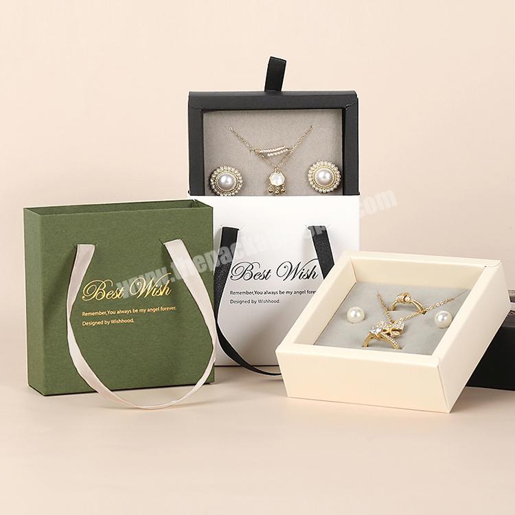 luxury green paper cardboard magnetic western necklace ring gift jewelry packaging boxes with logo