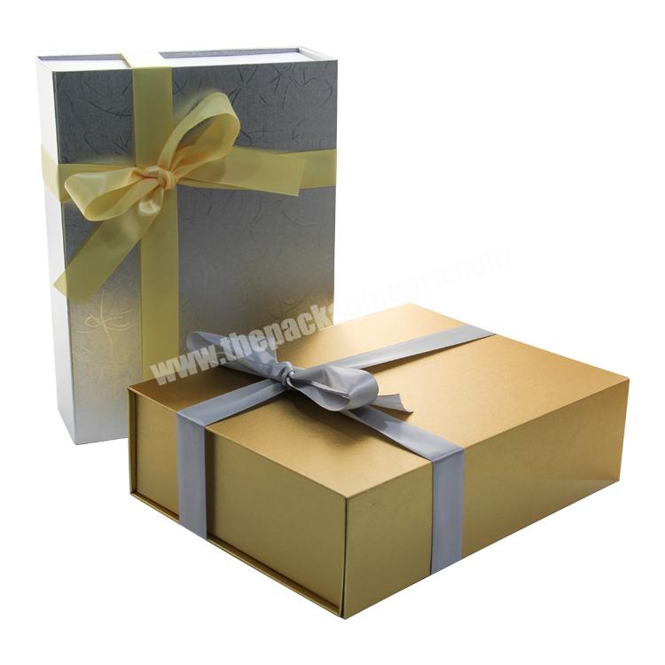 luxury kraft paper foldable packaging gift box with insert magnet lid gift box packaging with ribbon handle