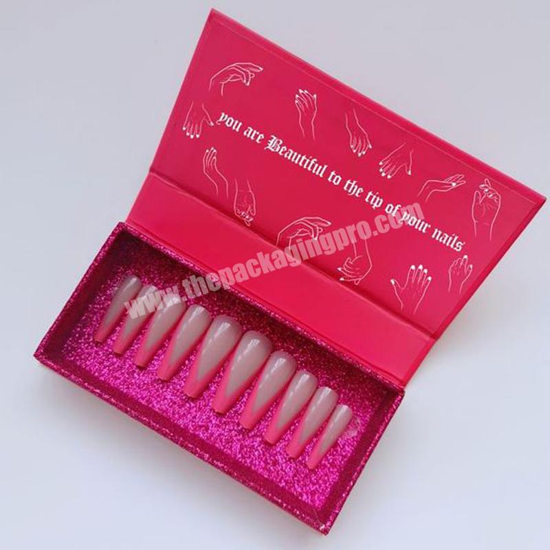 luxury long press on nail packaging box pattern nails package empty tape boxes press on nails box package