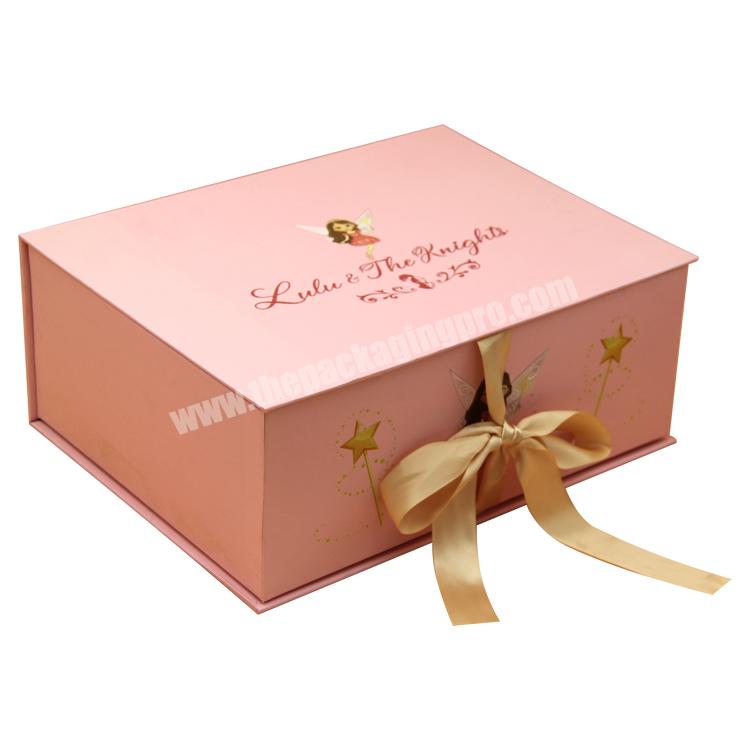 luxury matte cardboard clothes gift set boxes with insert custom magnetic pink long boxes for packiging clothing