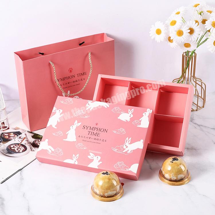 luxury printed logo pink mooncake gift box custom packaging supplier moon cake gift boxes with handle