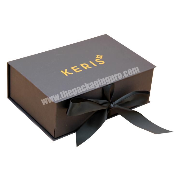 luxury scarf paper box packaging recycle small girls' clothing Shipping black gift box with ribbon