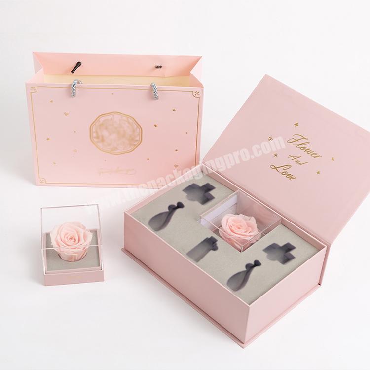 luxury women's perfume set magnetic paper gift box customized pink beauty glass cosmetics tube containers and packaging box