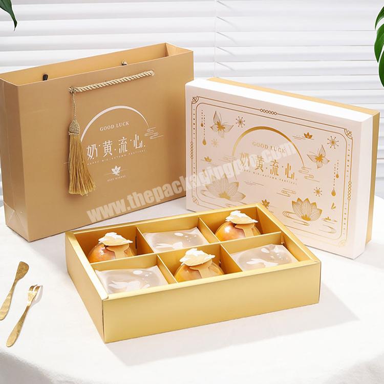 new design printed logo luxury foldable pink gold stand paper packaging mooncake gift box