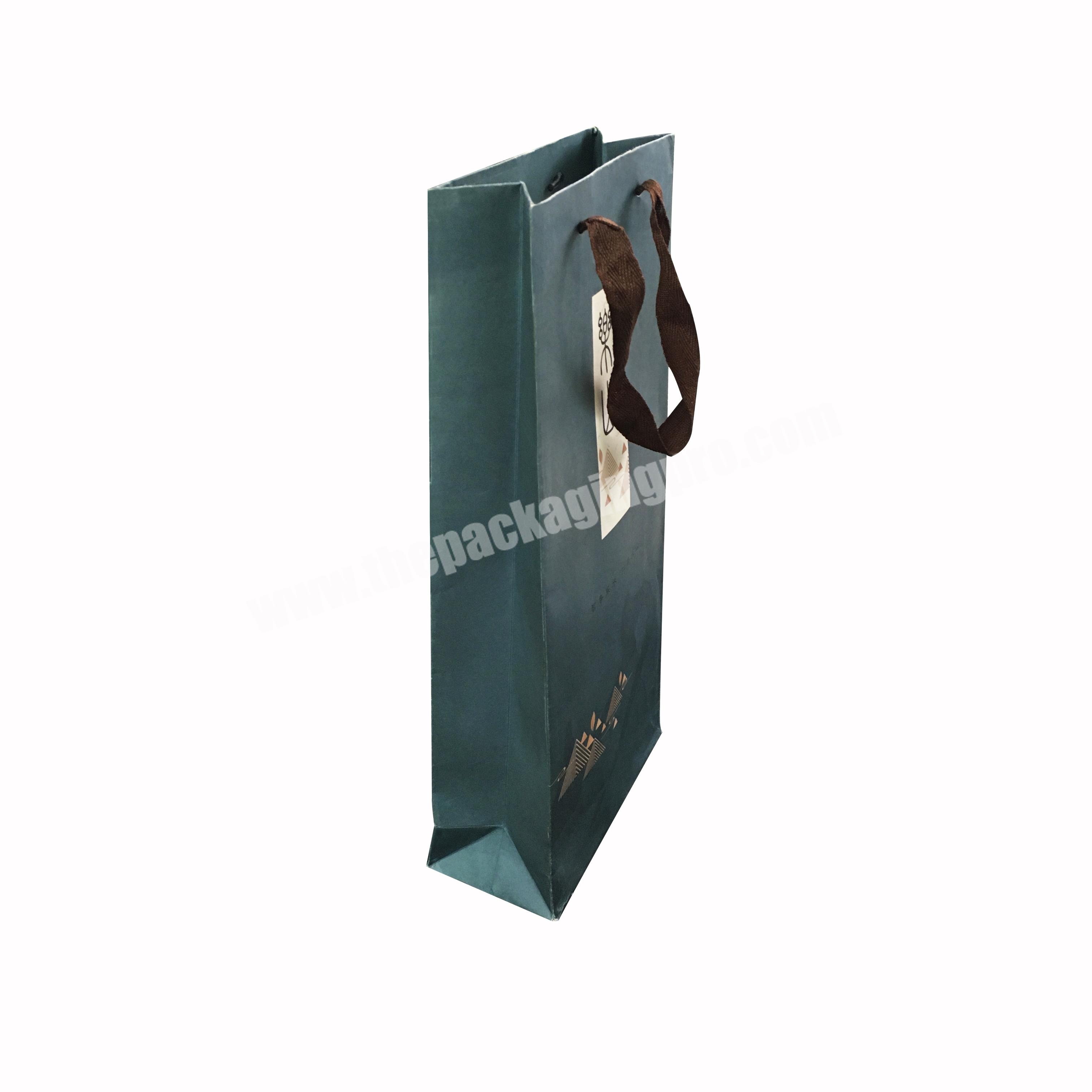 wholesale custom retail luxury matte black shopping gift paper bag with ribbon handle and hot-stamping personal logo