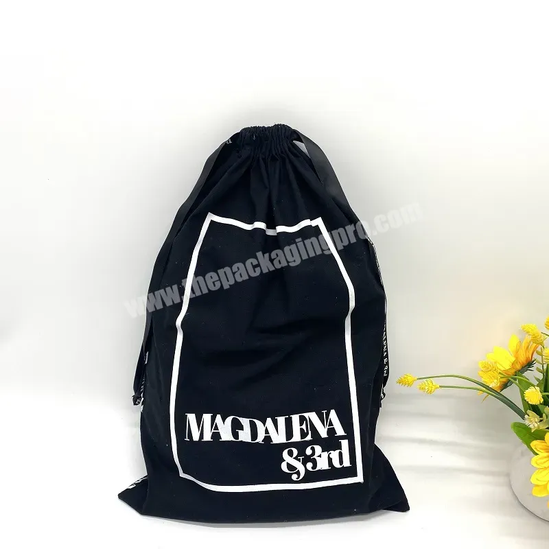 Black Custom Logo Luxury Cotton Shoe Packaging Dust Pouch Bags With Drawstring - Buy Cotton Dust Bag,Cotton Packaging Bag,Cotton Pouch Bag.