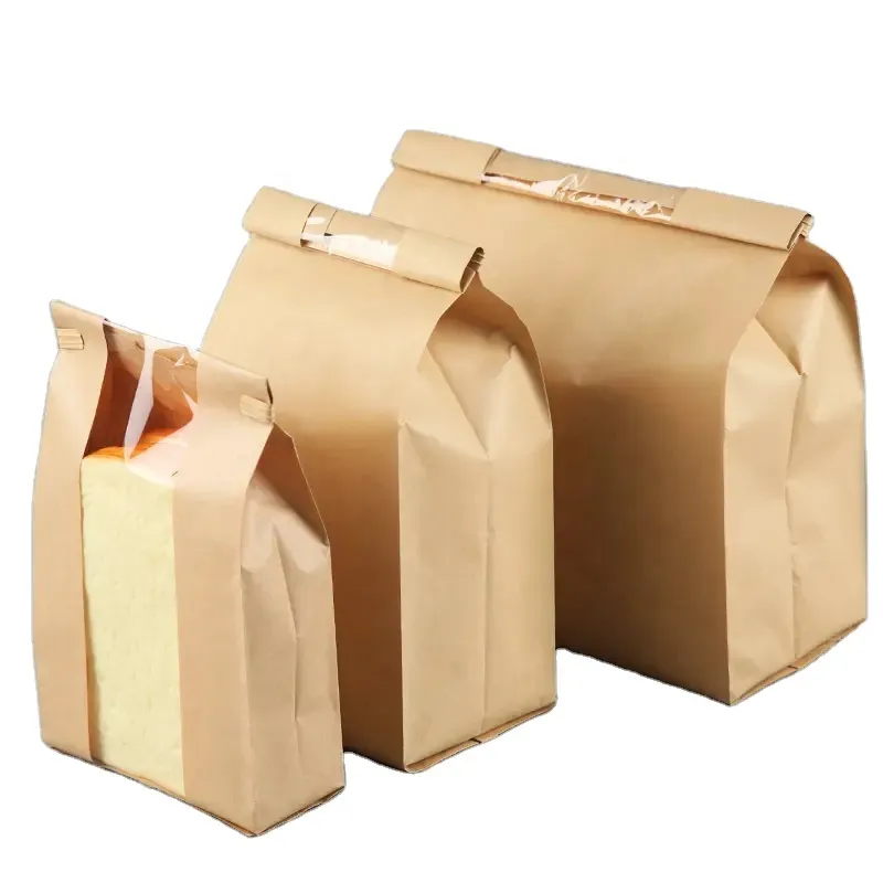 Cheap Eco-friendly Oil Proof Food Small Bakery Donuts Toasted Bread Transparent Kraft Bread Glass Window Paper Bag - Buy Customized Biodegradable Bread Baking Cookie Candy Toast Food Grade Kraft Paper Packaging Greaseproof Bag With Your Own Logo,Cust