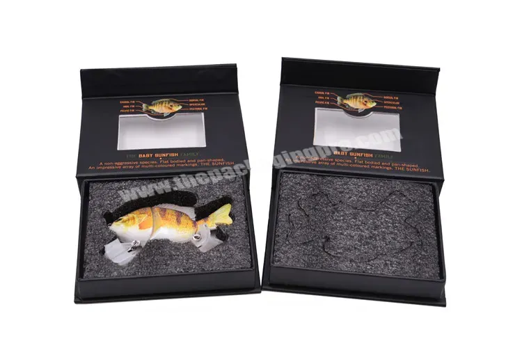Custom Black Magnetic Closure Paper Packaging Gift Box With Window  Cardboard Crochet Hook Fishing Set Box