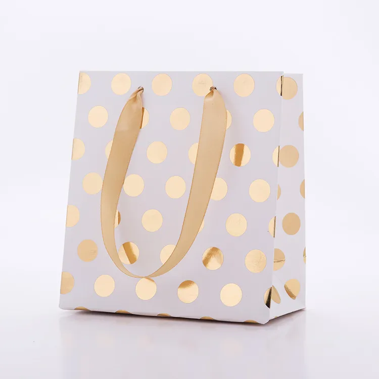 Custom Fashionable Luxury Polka Dot Strap Glitter Exquisite Bag Gift Packaging Packing White Cardboard Bag - Buy Custom Wholesale Biodegradable Recyclable Personalized Eco Friendly Luxury Shopping Foldable Packaging Gift Bagswith Logo,Customized Chri