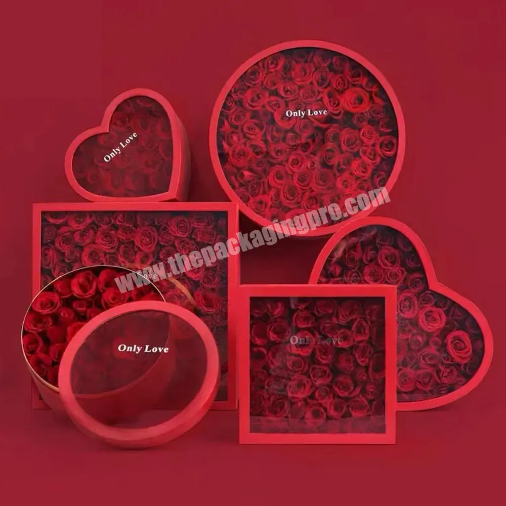 Custom Heart Shape Valentine's Day Cylinder Round Rose Flower Gift Box With Clear Window - Buy Valentine's Day Cylinder Round Rose Flower Gift Box,Heart Shape Flower Gift Box,Custom Flower Gift Box With Clear Window.