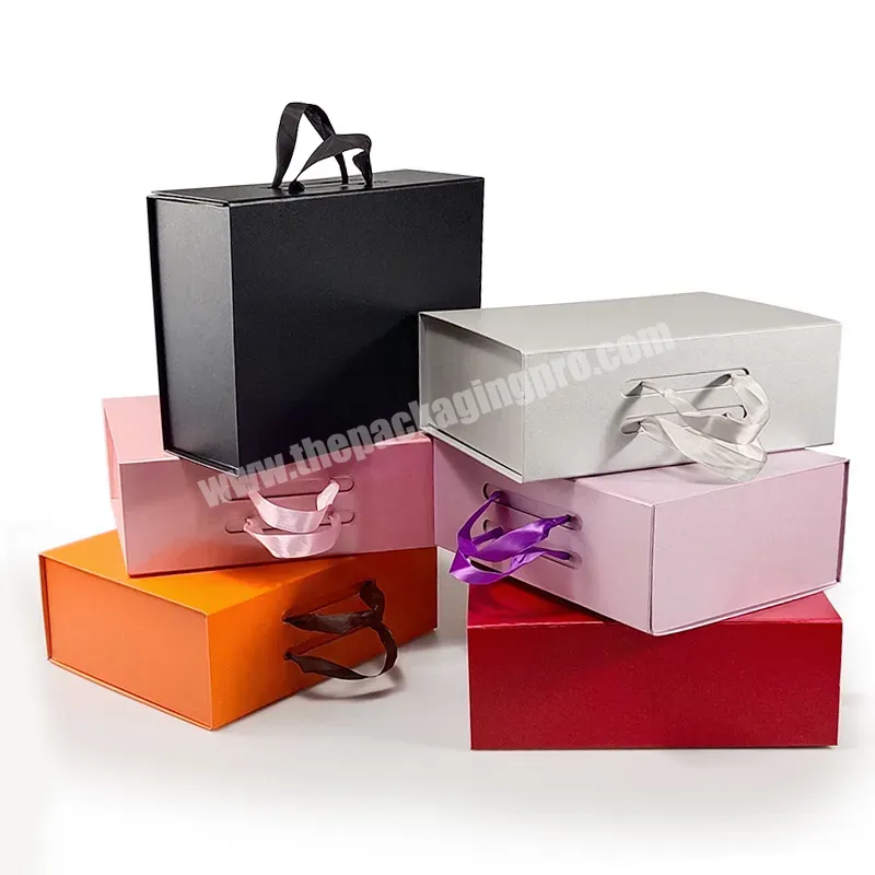 Custom Luxury Book Shape Paper Packaging Boxes Elegant Folding Magnetic Gift Boxes With Ribbon Handle - Buy Flat Folding Gifts Boxes,Folded Magnetic Box Packaging,Magnetic Paper Boxes With Handle.