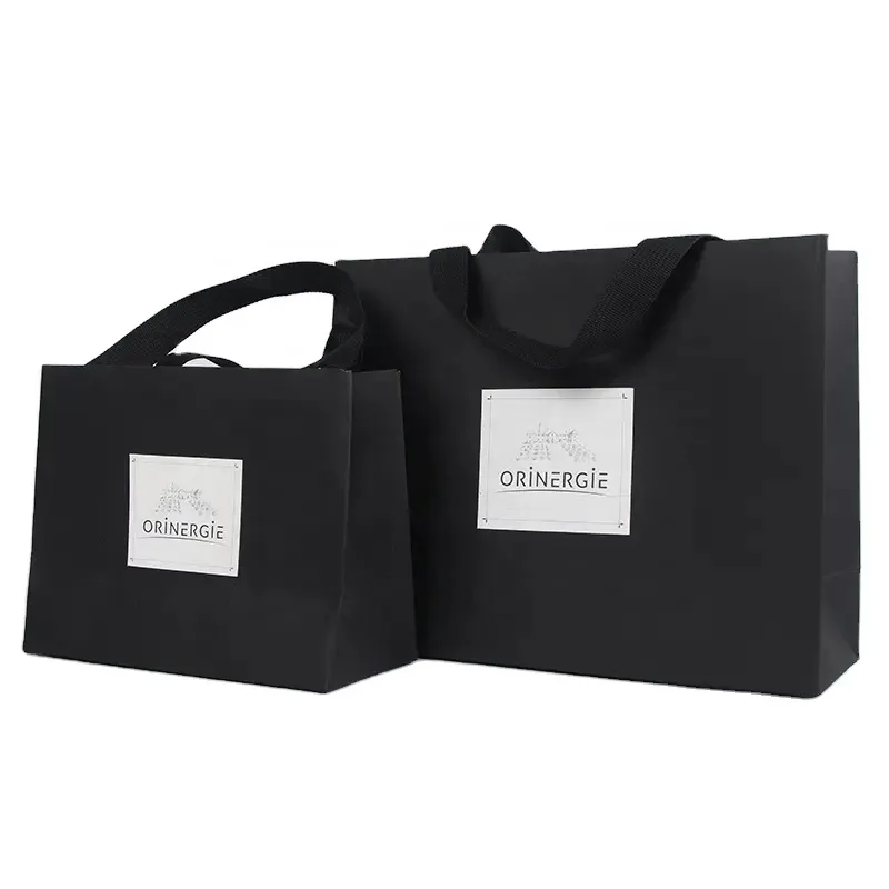 Custom Printed Ribbon Handle Cardboard Packaging Tote Bags Bolsas Black Matte Retail Luxury Gift Paper Shopping Bag With Logos - Buy Custom Wholesale Biodegradable Recyclable Personalized Eco Friendly Luxury Shopping Foldable Packaging Gift Bagswith