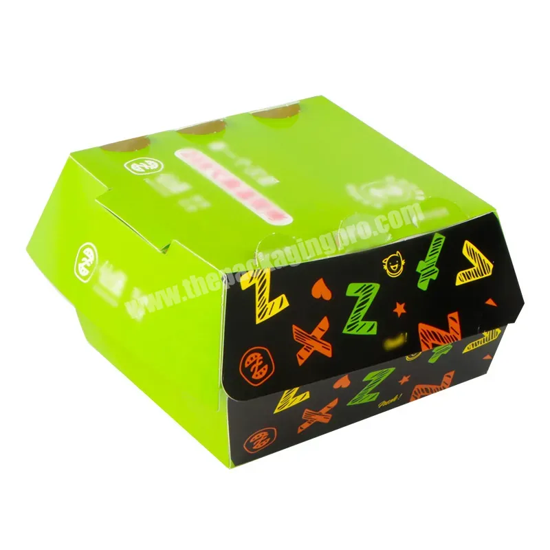 Custom Wholesale Fold Biodegradable Corrugated Printed Logo Hamburger  Packaging Takeaway Food Paper Burger Togo Bagassse Box 
