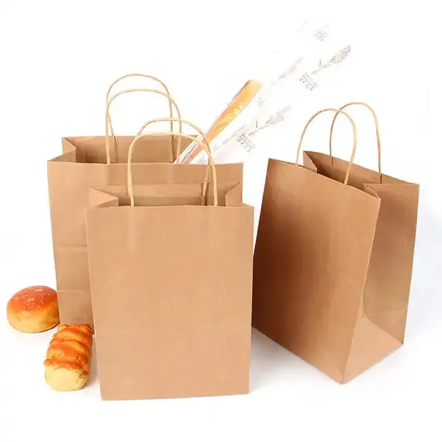 Customizable Logo Restaurant Fast Food Biodegradable Takeout Kraft Paper Bag With Handle - Buy Custom Print Manufacturer Cheap Recycled Handle To Go Food Takeaway Small Brown Paperbag Kraft Paper Bags With Your Own Logo,Custom Personalized Restaurant