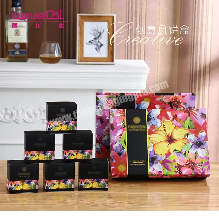 Delicate Floral Colorful Printing Luxury Gift Box Mooncake Packaging With Lid - Buy Mooncake Packaging Box,Luxury Gift Box Packaging,Paper Box With Lid.
