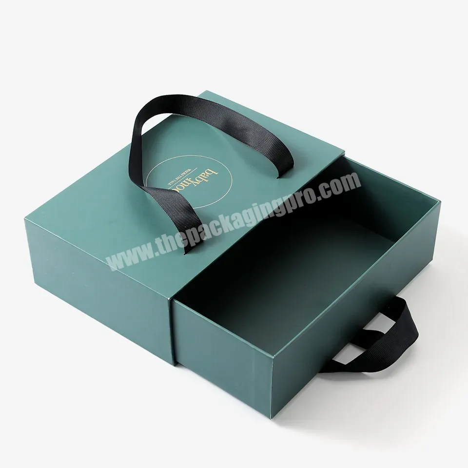 Eco Friendly Custom Logo Printed Hard Rigid Recycle Style Cardboard Paper Packaging Drawer Sliding Gift Box With Ribbon Handle - Buy Drawer Box,Drawer Gift Box,Custom Drawer Box.