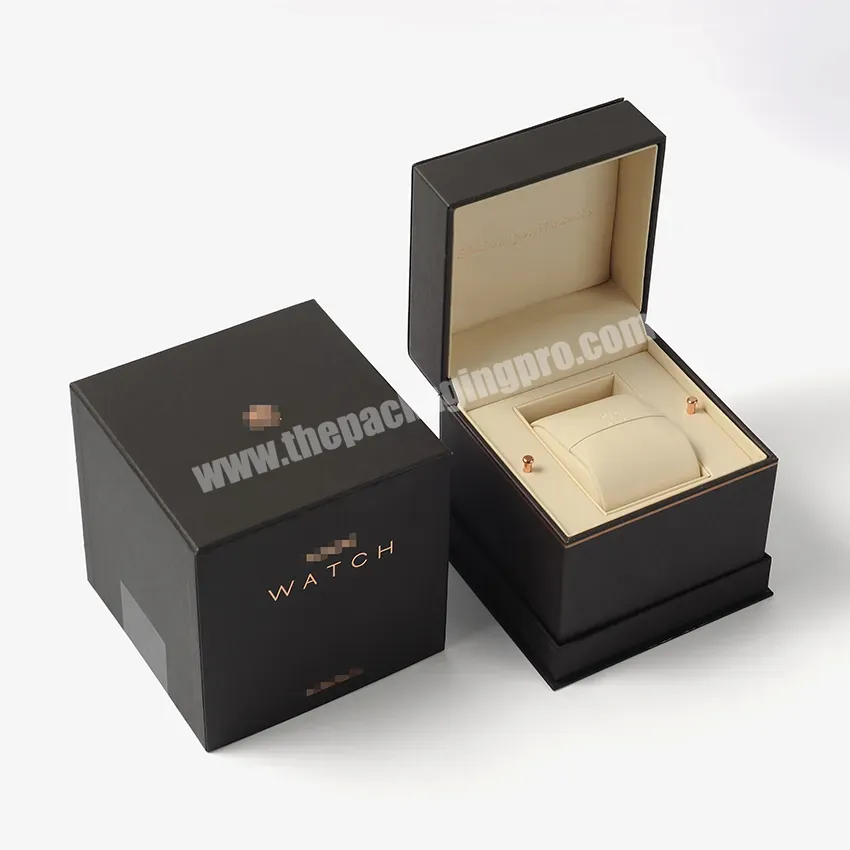 Factory Luxury High Quality Custom Logo Black Paper Gift Packaging Single Watch Box With Pu Leather - Buy Watch Box,Custom Watch Packaging Box,Luxury Watch Box.