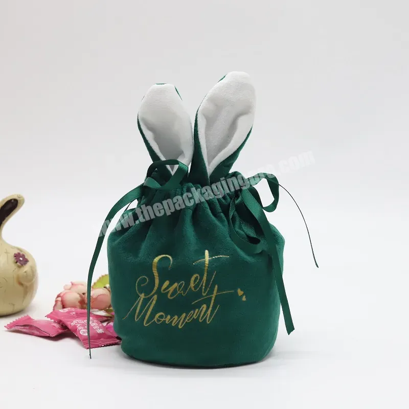 High Quality Party Wedding Bucket Velvet Bunny Ear Bag Red And Green Velvet Candy Easter Gift Drawstring Bags - Buy Bunny Bags Velvet,Easter Gift Bag,Velvet Bunny Ear Bag.